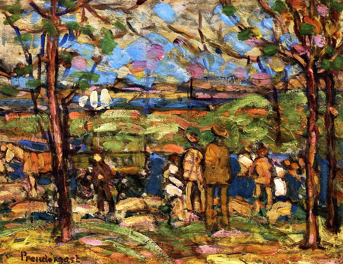 Squanton (also known as Men in Park with a Wagon, Squanton) (1907) Maurice Prendergast tablo - Dekolata