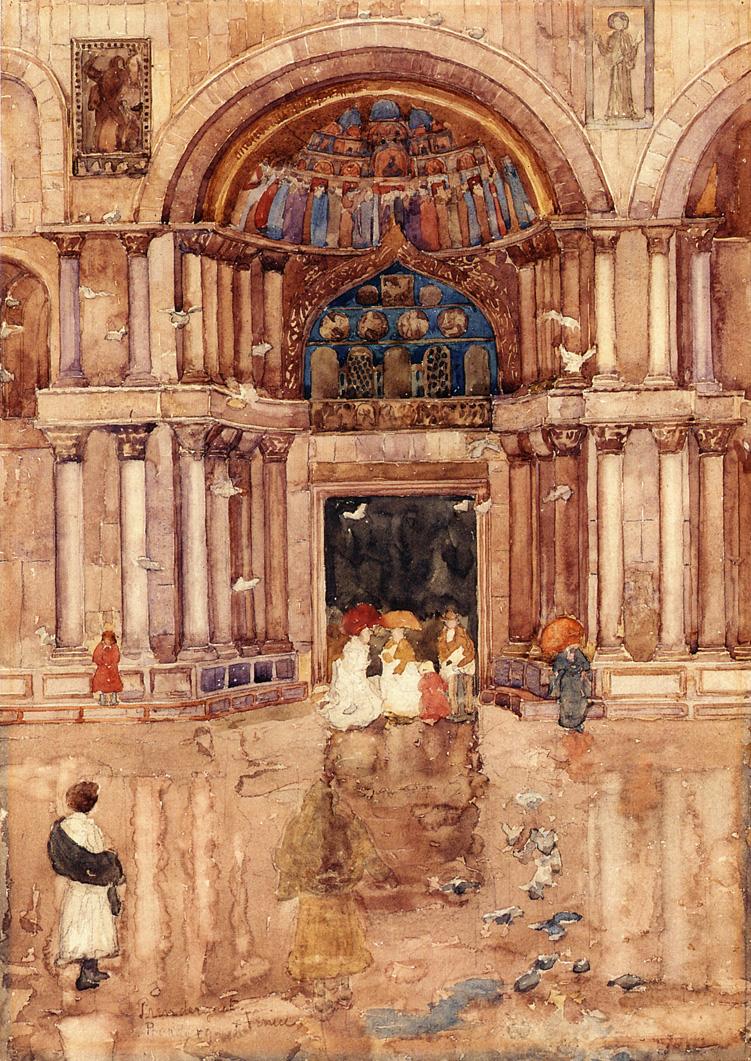 The Porch with the Old Mosaics, St. Mark's, Venice (1898) Maurice Prendergast tablo - Dekolata
