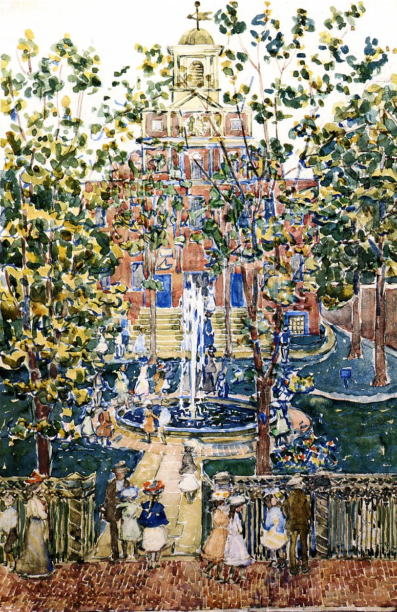 The West Church (also known as Fountain at the West Church, Boston) (1900) Maurice Prendergast tablo - Dekolata