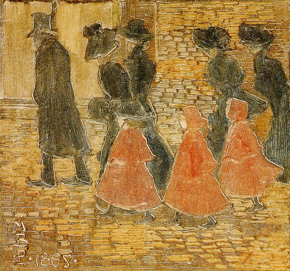 Three Little Girls in Red (1895) Maurice Prendergast tablo - Dekolata