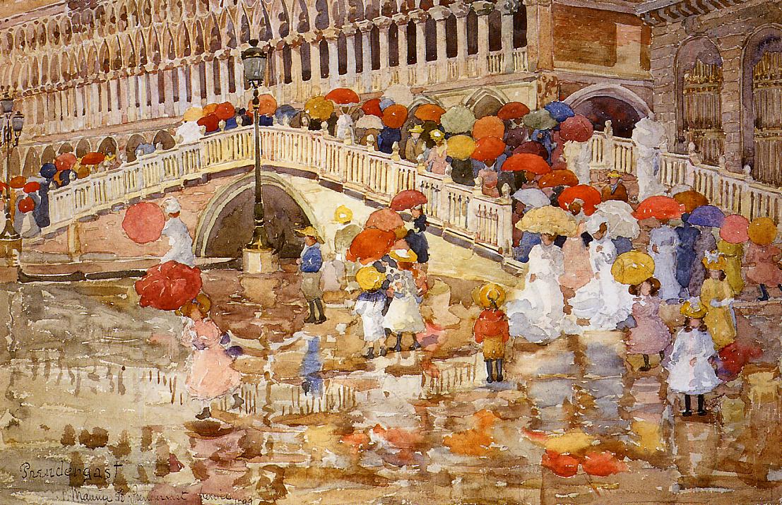 Umbrellas in the Rain (1898) Maurice Prendergast tablo - Dekolata