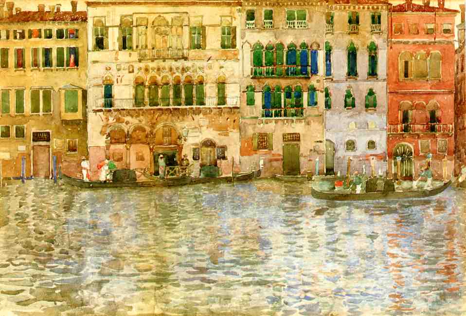 Venetian Palaces on The Grand Canal (1899) Maurice Prendergast tablo - Dekolata