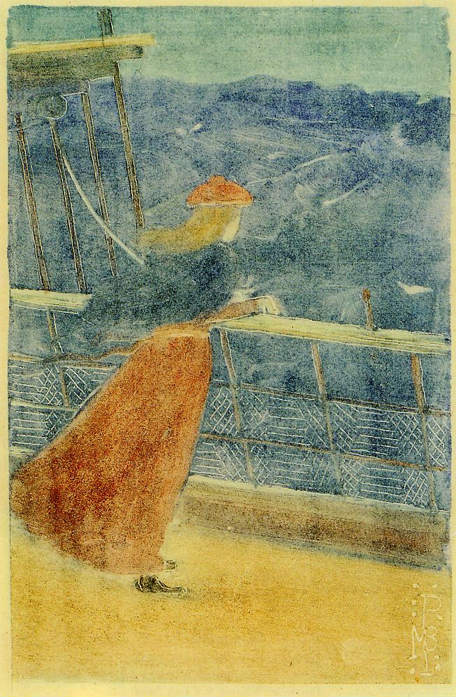 Woman on Ship Deck, Looking out to Sea (also known as Girl at Ship s Rail) (1895) Maurice Prendergast tablo - Dekolata