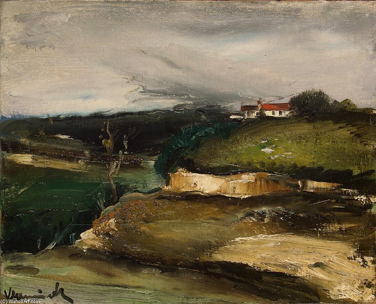 Paysage avec une maison sur la colline (1920) – Maurice de Vlaminck Tablo