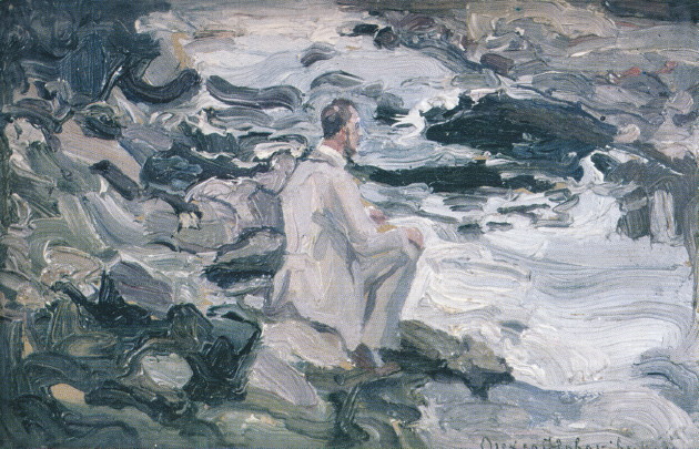 At a Stream. Poet Sitting on Stones (1921) Oleksa Novakivskyi tablo - Dekolata