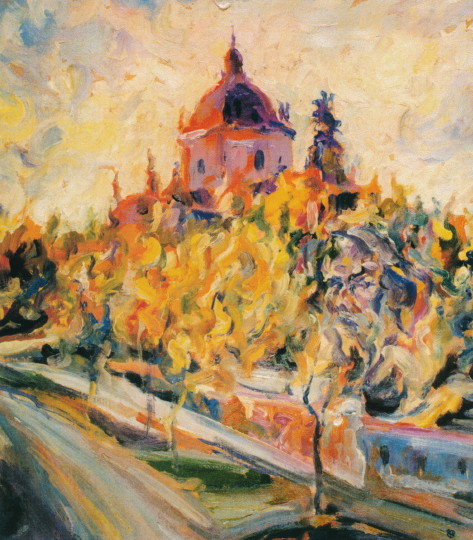 Self Portrait with Saint George Cathedral (1933) Oleksa Novakivskyi tablo - Dekolata