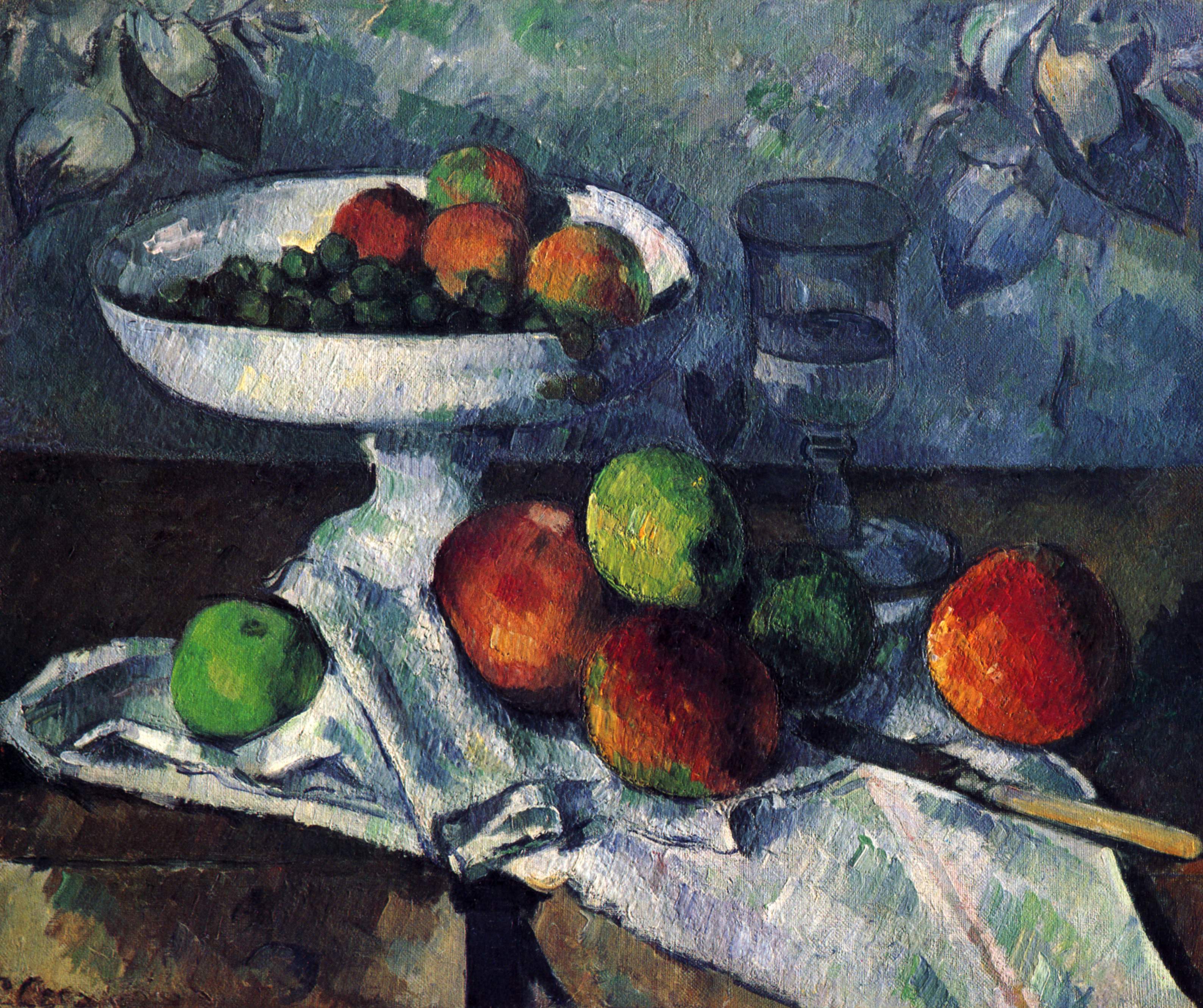 Compotier, Glass and Apples (1880) Paul Cézanne tablo - Dekolata