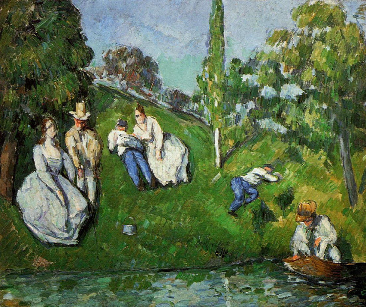 Couples Relaxing by a Pond (1875) Paul Cézanne tablo - Dekolata