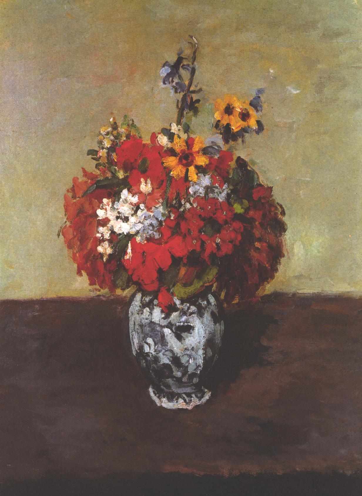 Dahlias In A Delft Vase (1885) – Paul Cézanne Tablo