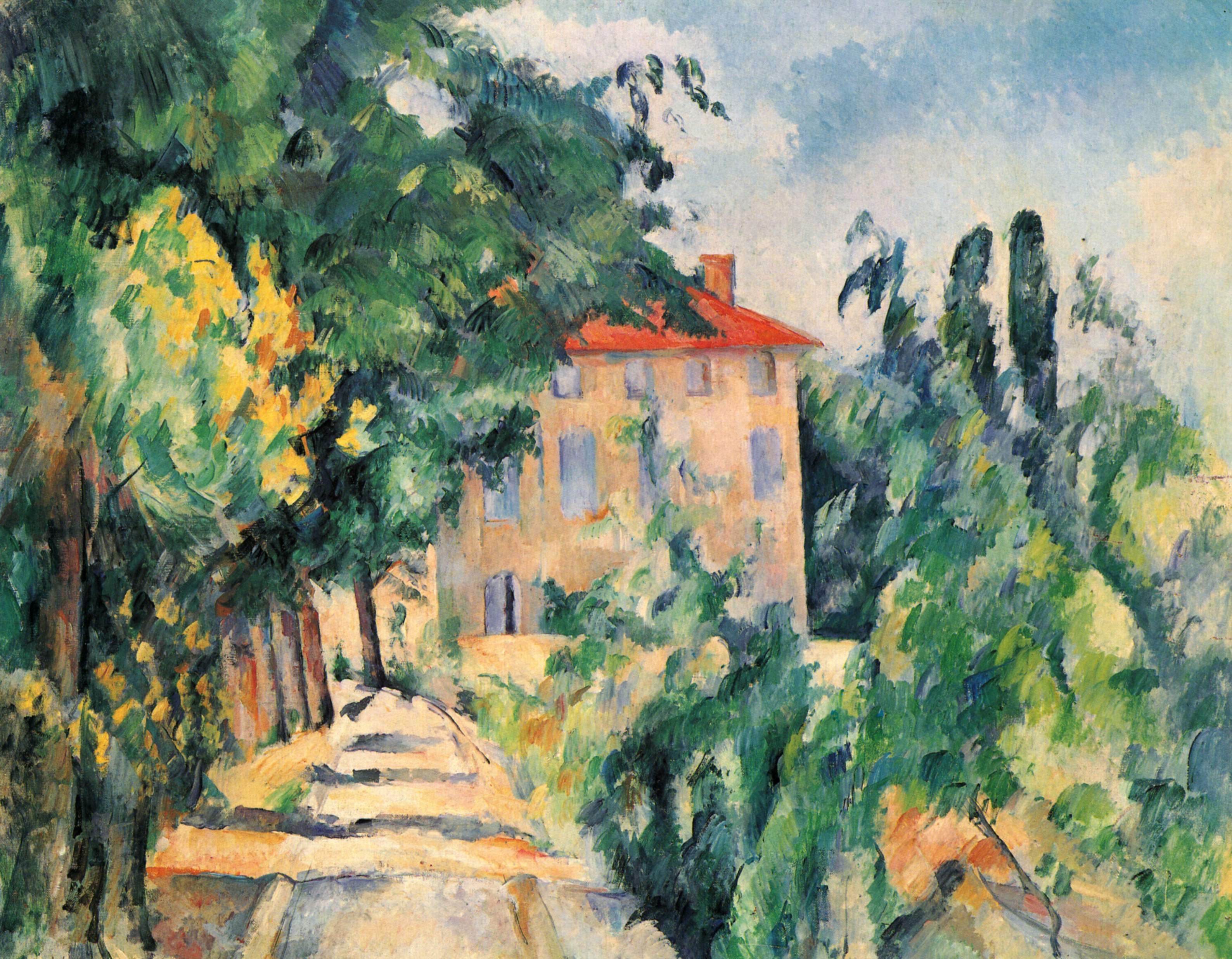 House with Red Roof (1890) Paul Cézanne tablo - Dekolata