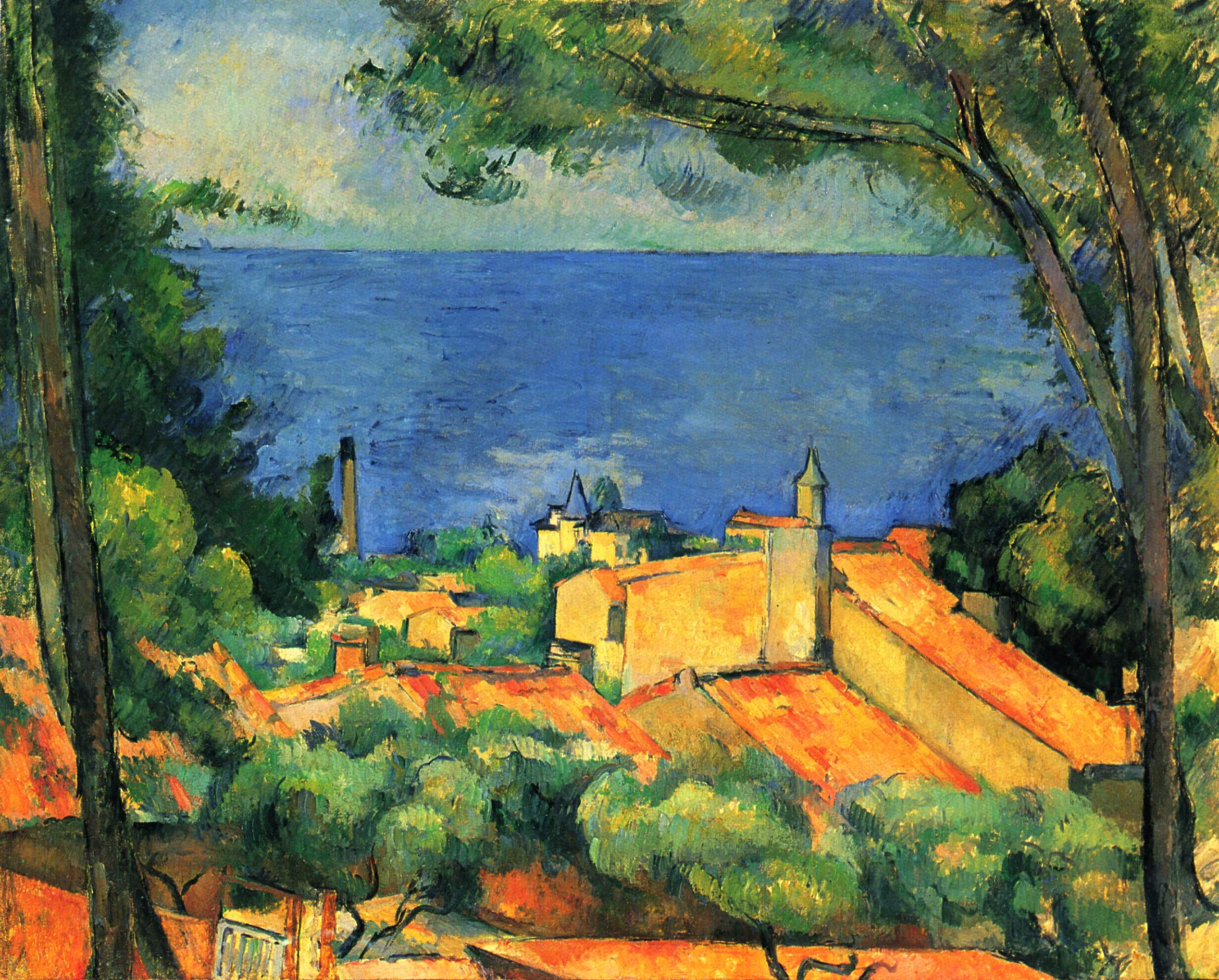 L'Estaque with Red Roofs (1885) Paul Cézanne tablo - Dekolata