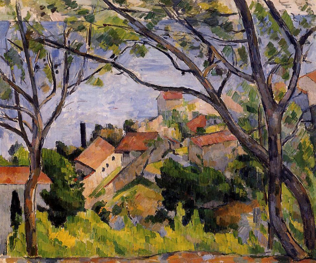 L'Estaque. View through the Trees (1879) Paul Cézanne tablo - Dekolata