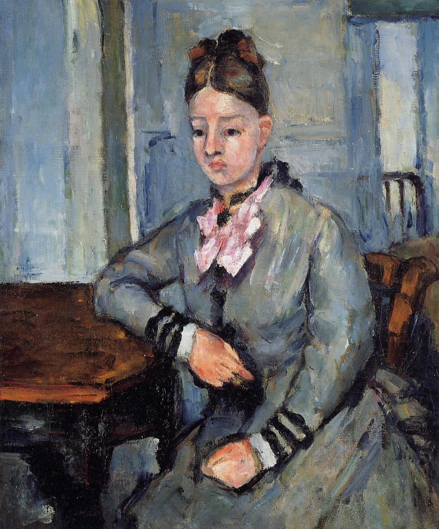 Madame Cezanne Leaning on a Table (1873) Paul Cézanne tablo - Dekolata