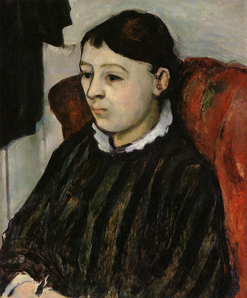 Madame Cezanne in a Striped Rob (1884) Paul Cézanne tablo - Dekolata