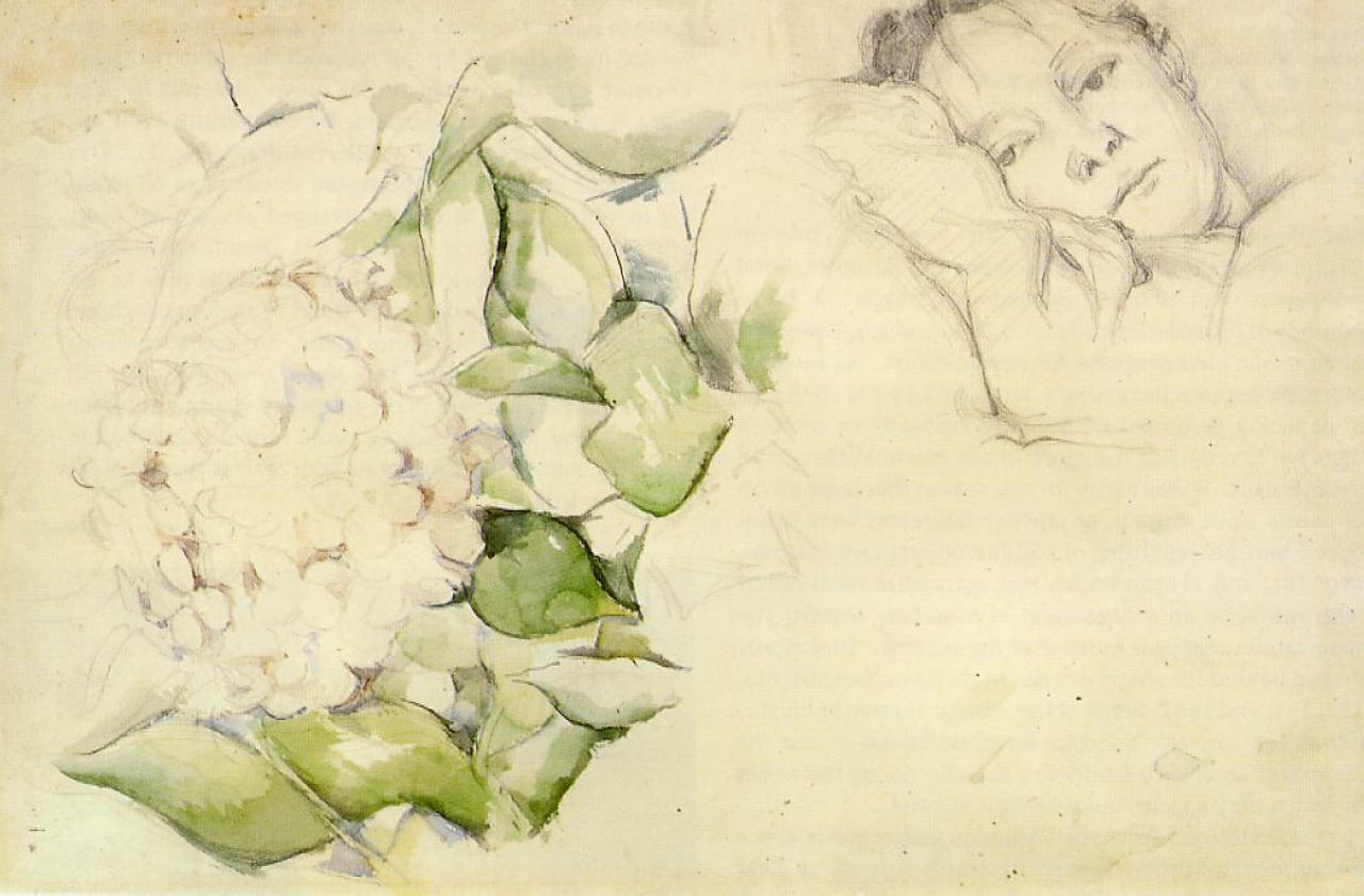 Madame Cezanne with Hortensias (1885) Paul Cézanne tablo - Dekolata