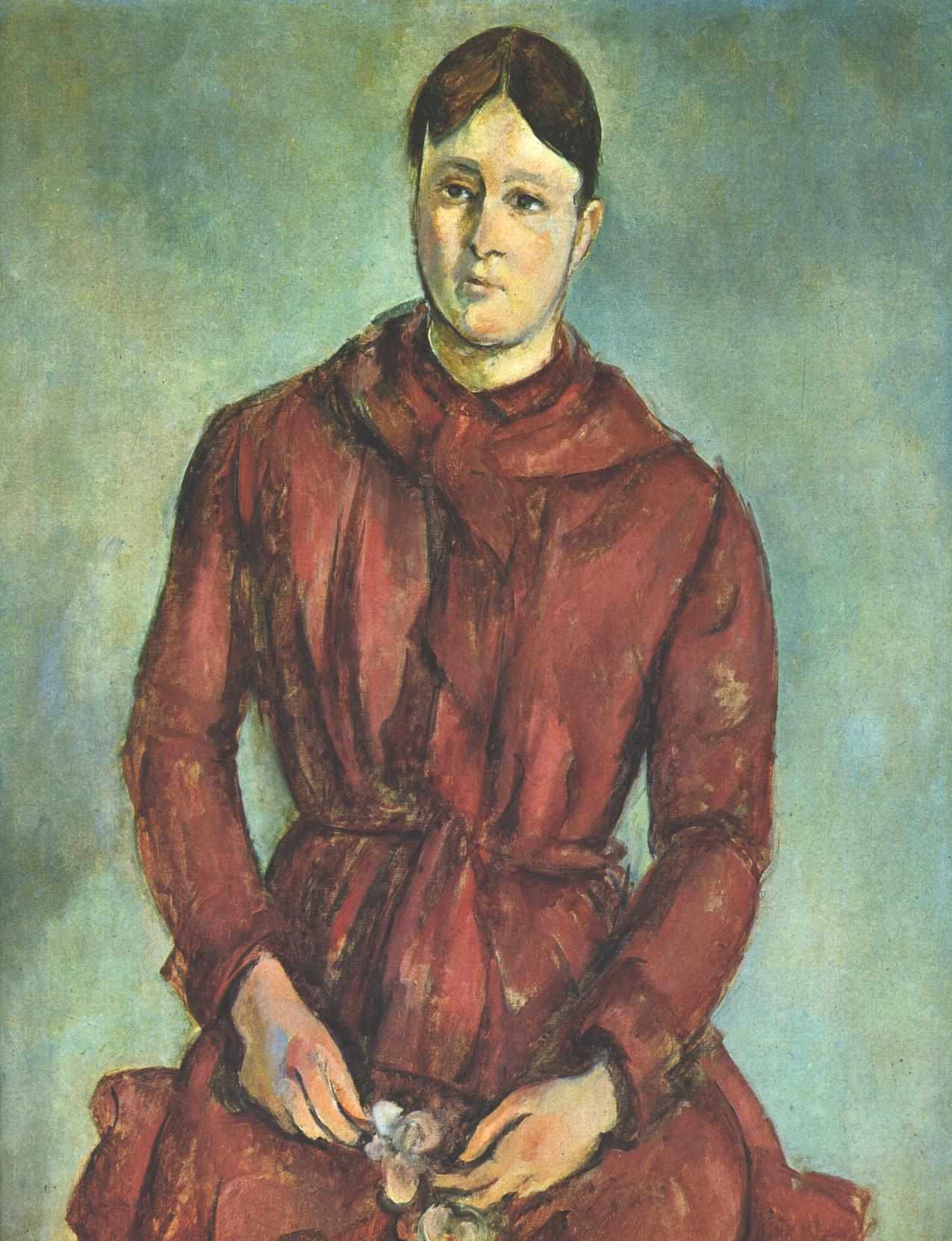 Portrait of Madame Cezanne in a Red Dress (1890) Paul Cézanne tablo - Dekolata