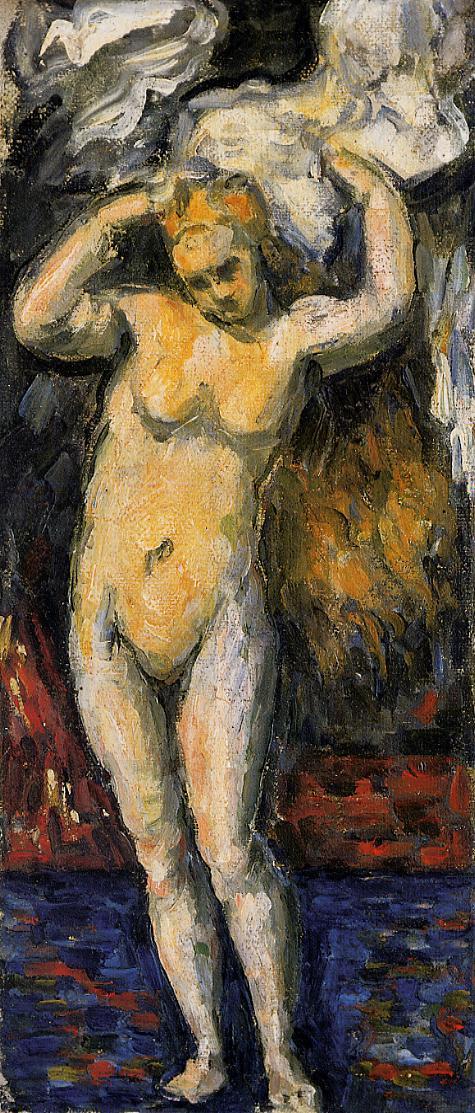 Standing Bather, Drying Her Hair (1869) Paul Cézanne tablo - Dekolata