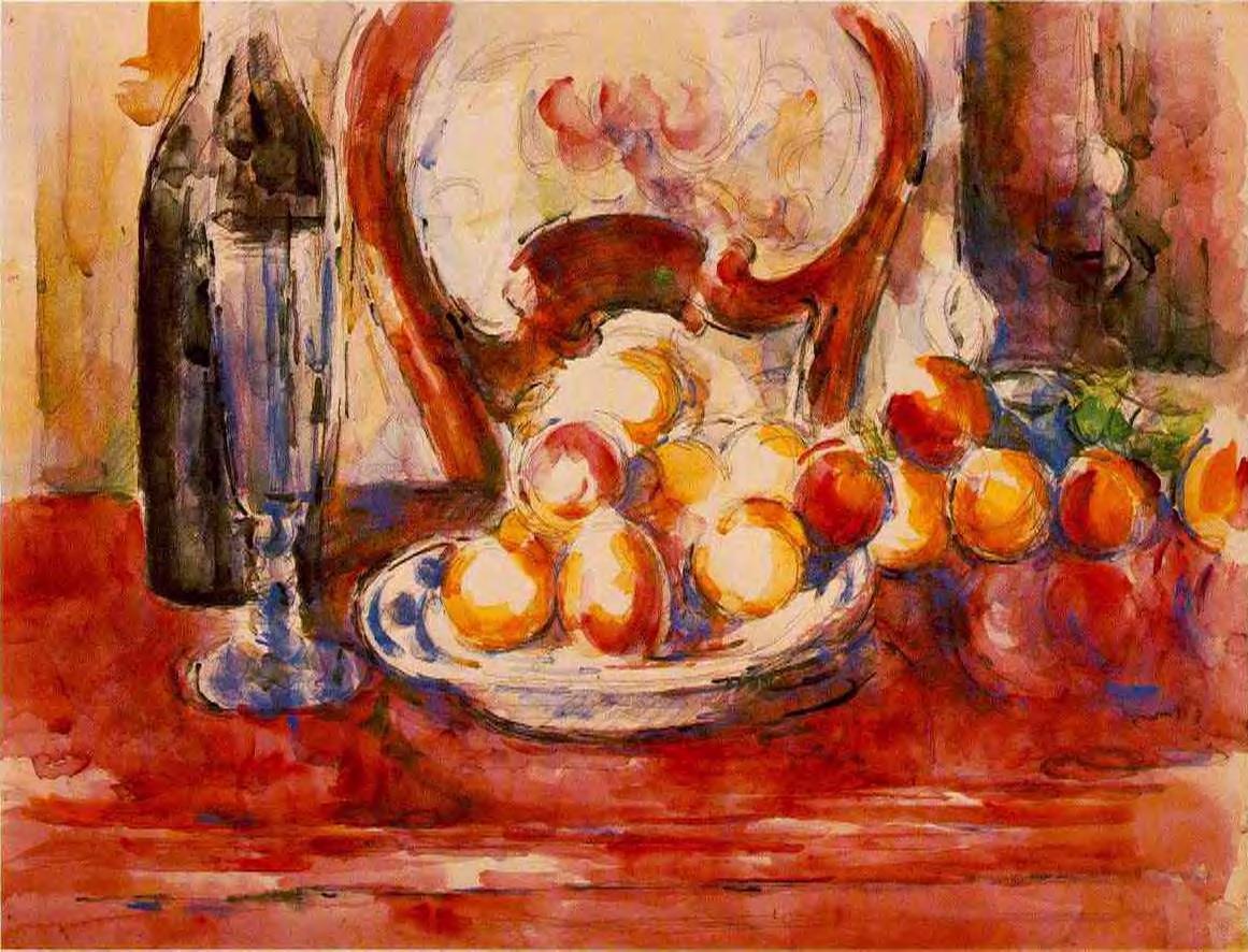 Still Life Apples, a Bottle and Chairback (1902) Paul Cézanne tablo - Dekolata