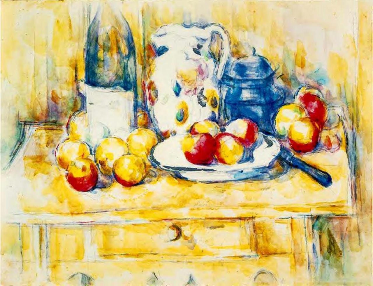 Still Life with Apples, a Bottle and a Milk Pot (1904) Paul Cézanne tablo - Dekolata
