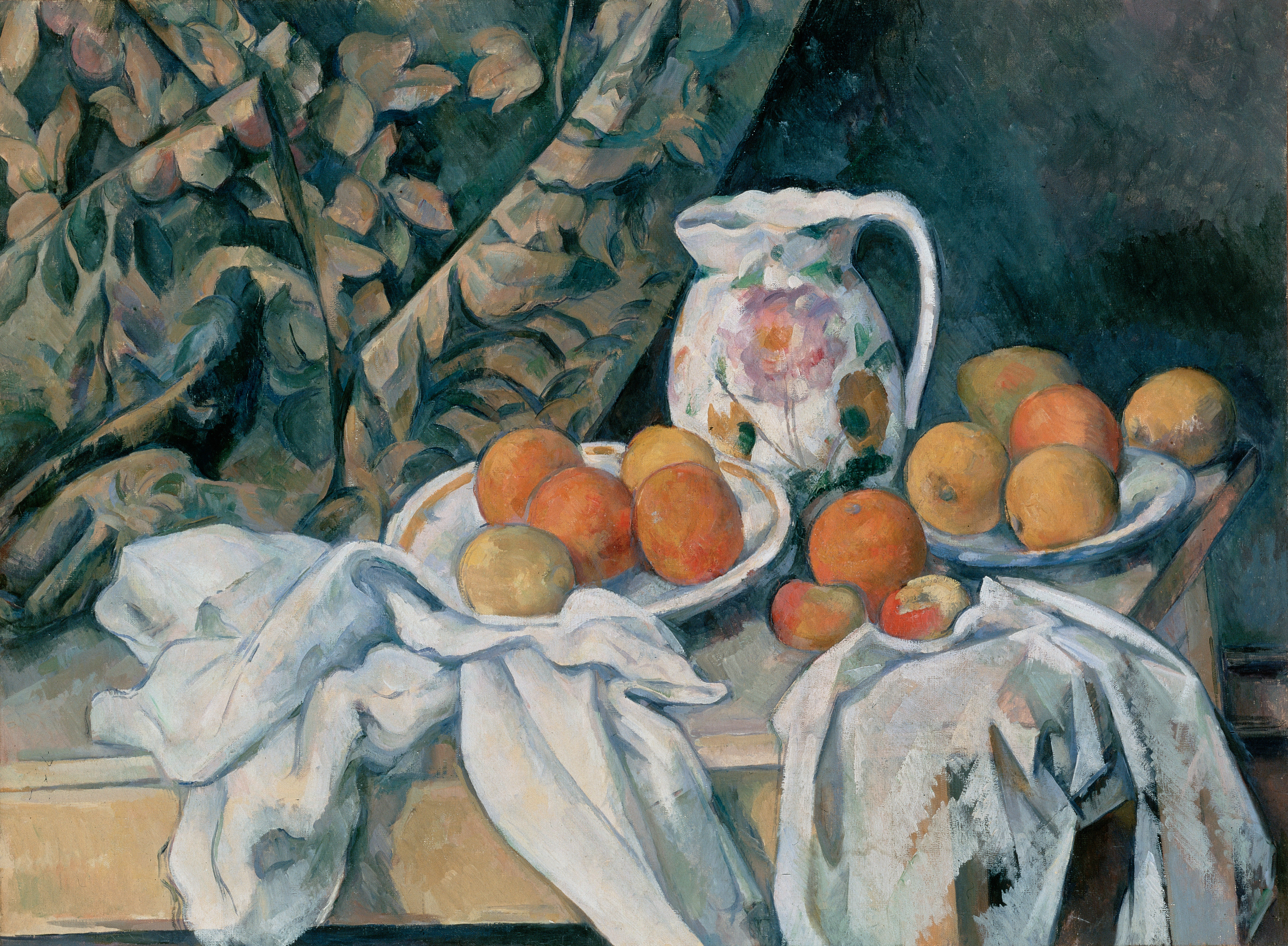 Still Life with Curtain and Flowered Pitcher (1895) – Paul Cézanne Tablo
