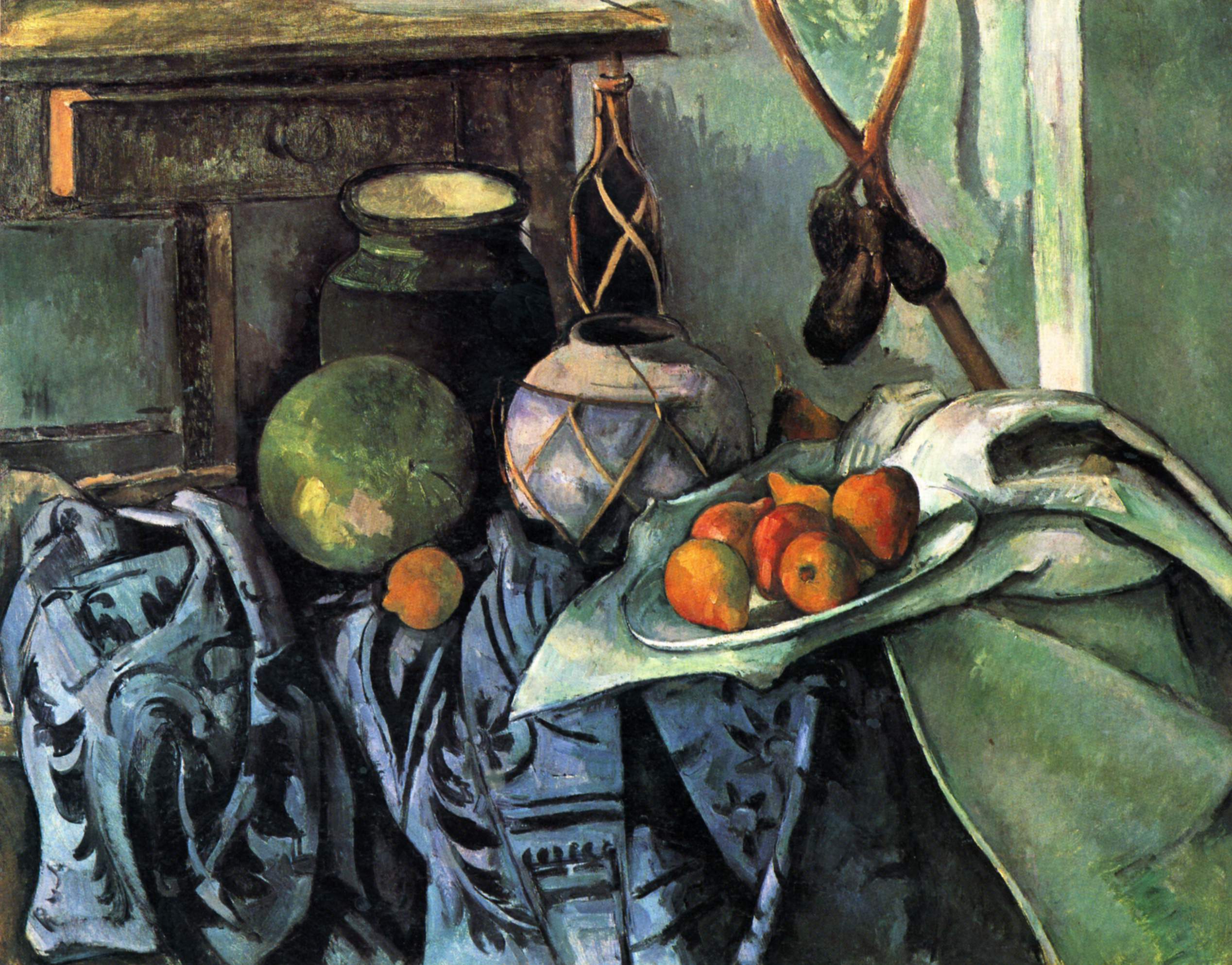 Still Life with a Ginger Jar and Eggplants (1894) Paul Cézanne tablo - Dekolata