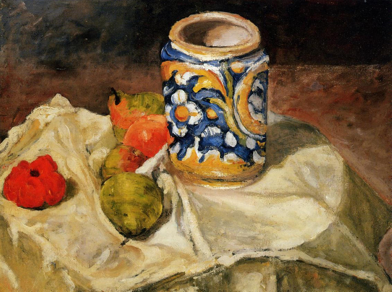 Still life with Italian earthenware jar (1874) Paul Cézanne tablo - Dekolata