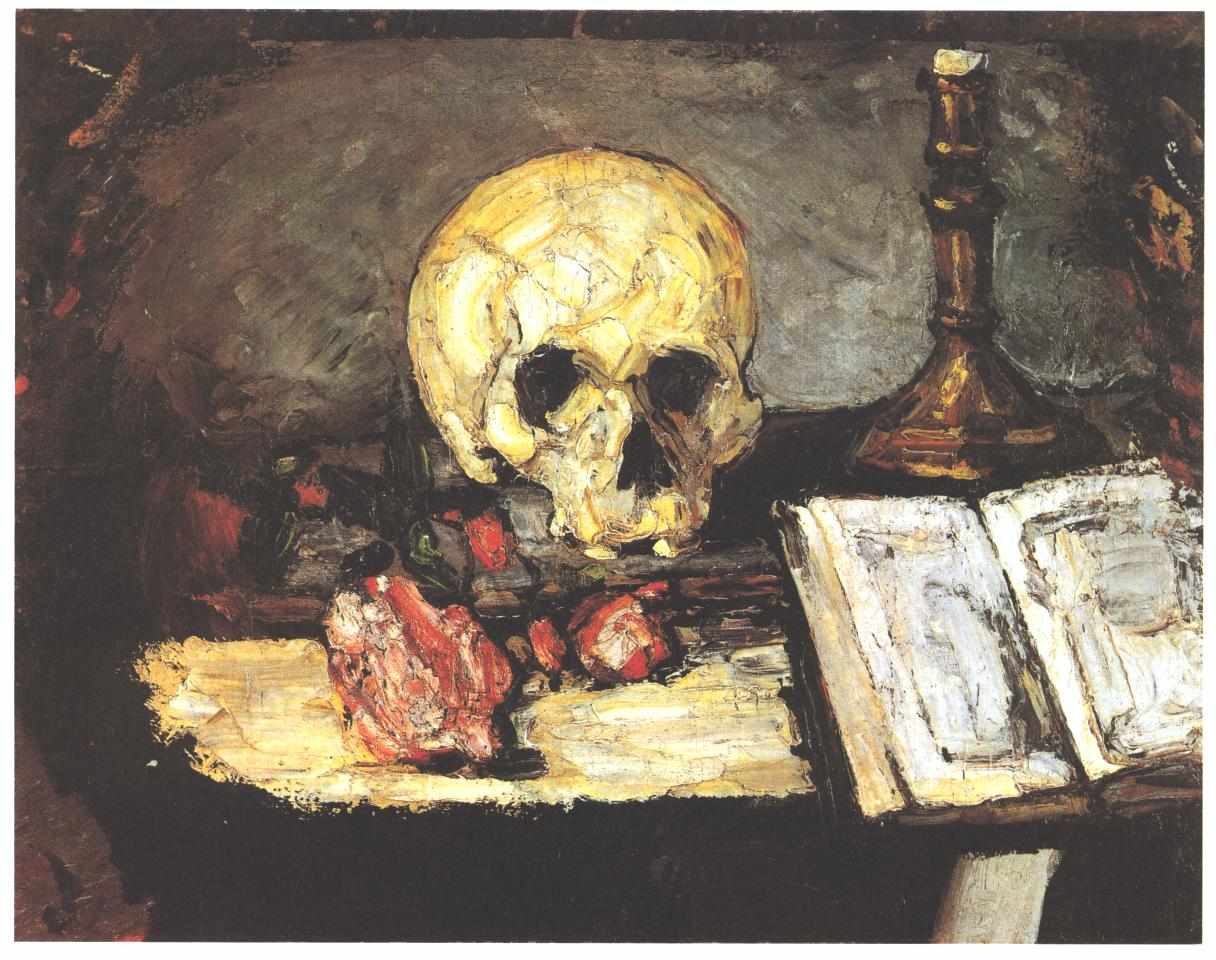 Still life with skull, candle and book (1866) – Paul Cézanne Tablo