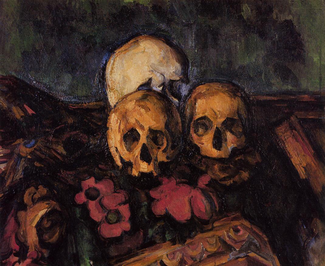Three Skulls on a Patterned Carpet (1900) – Paul Cézanne Tablo