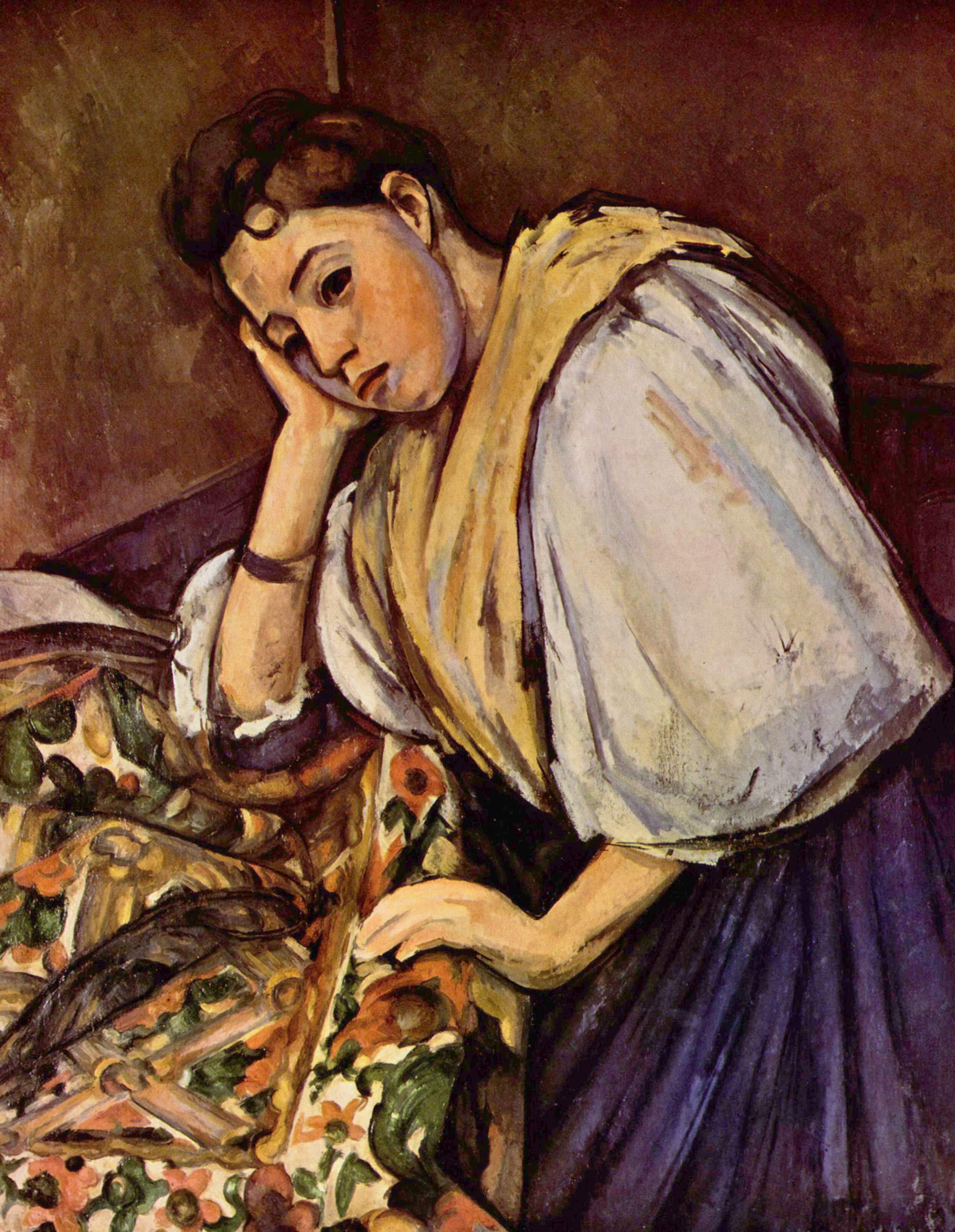 Young Italian Girl Resting on Her Elbow (1896) Paul Cézanne tablo - Dekolata