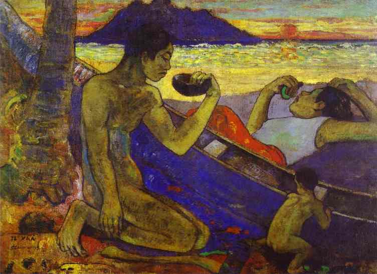 A Canoe (Tahitian Family), (1896) Paul Gauguin tablo - Dekolata