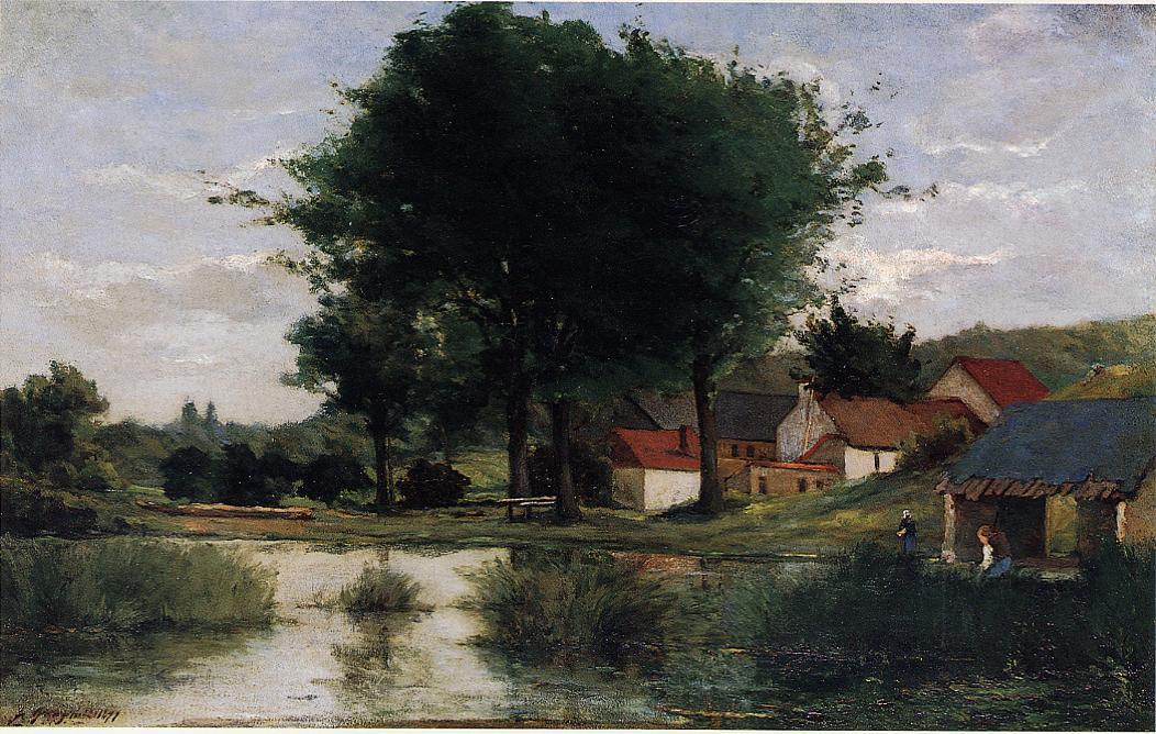 Autumn Landscape (Farm and pond) (1877) – Paul Gauguin Tablo