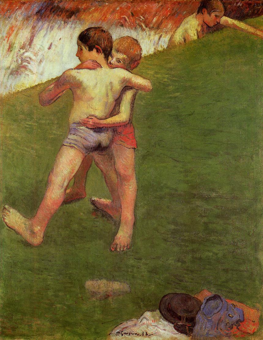 Breton Boys Wrestling (1888) Paul Gauguin tablo - Dekolata