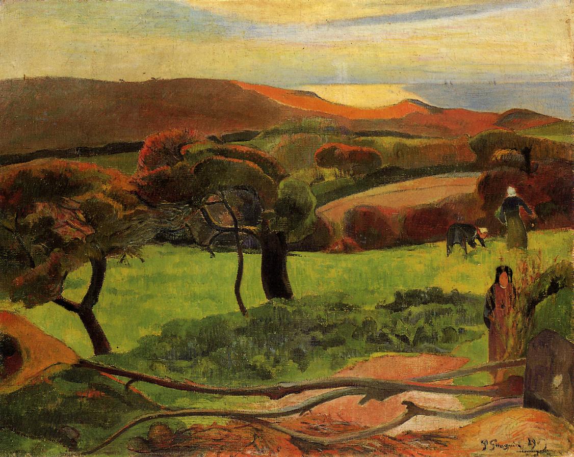 Breton Landscape Fields by the Sea (Le Pouldu) (1889) Paul Gauguin tablo - Dekolata