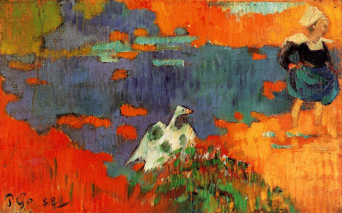 Breton Woman and Goose by the Water (1888) – Paul Gauguin Tablo