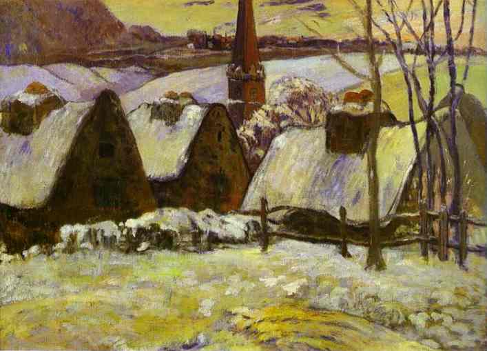 Breton village under snow (1894) – Paul Gauguin Tablo