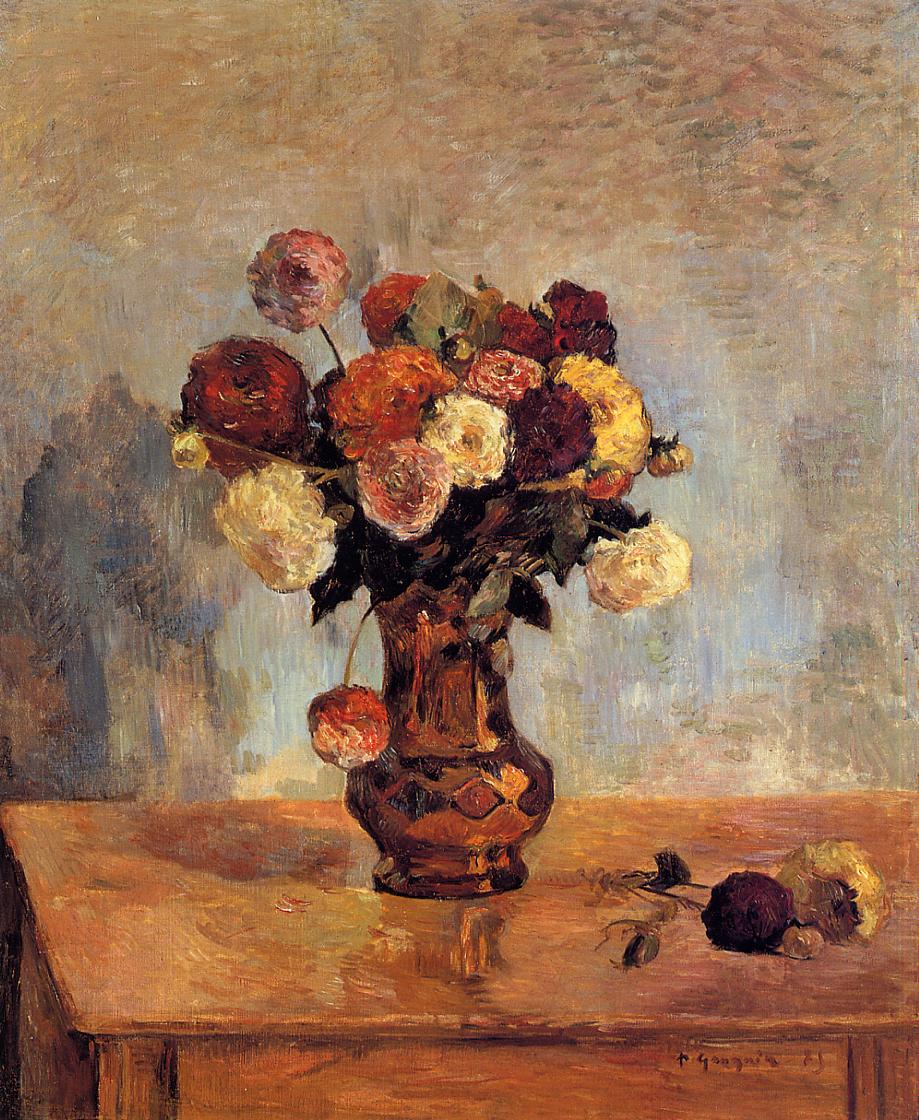 Dahlias in a copper vase (1885) – Paul Gauguin Tablo