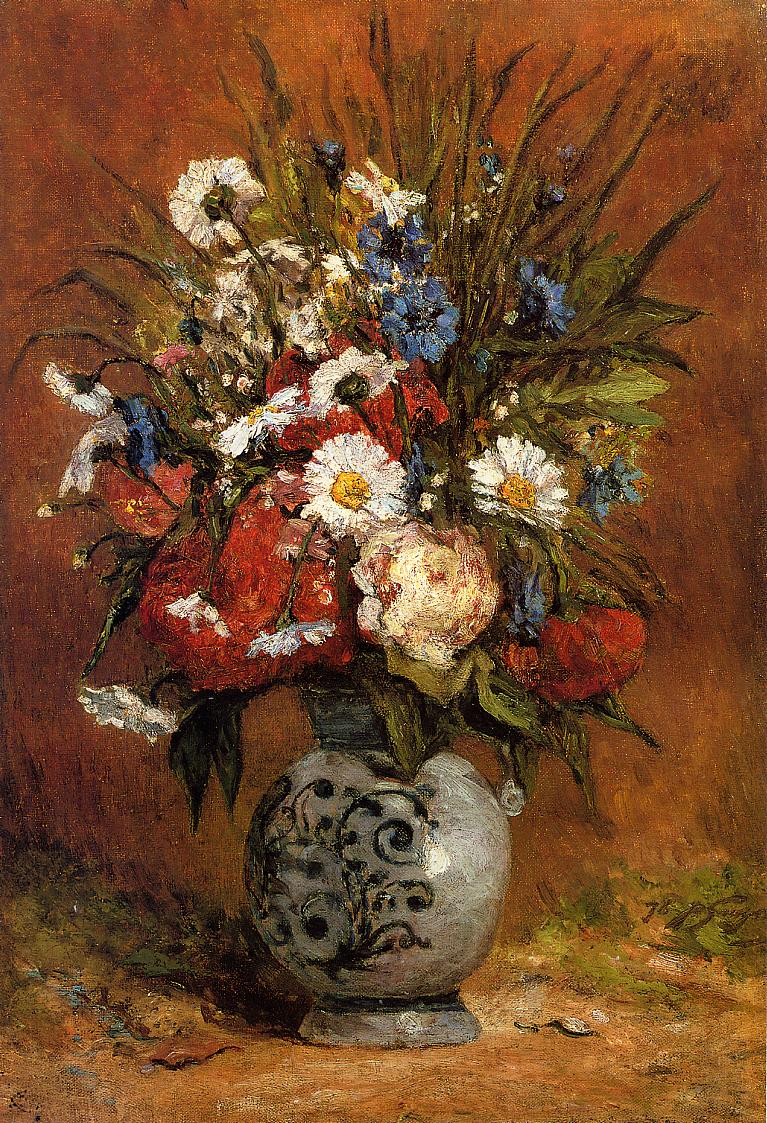 Daisies and peonies in blue vase (1876) – Paul Gauguin Tablo