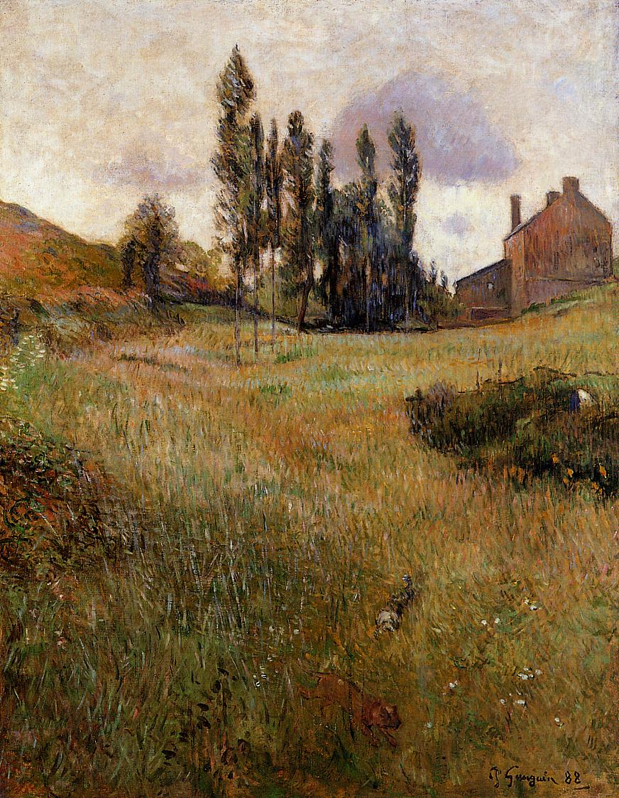 Dogs running through a field (1888) Paul Gauguin tablo - Dekolata