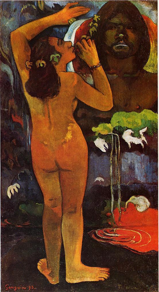 Hina, Moon Goddess and Te Fatu, Earth Spirit (1893) Paul Gauguin tablo - Dekolata
