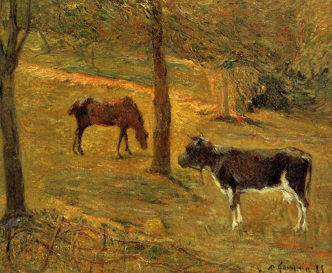 Horse and Cow in a Meadow (1885) Paul Gauguin tablo - Dekolata