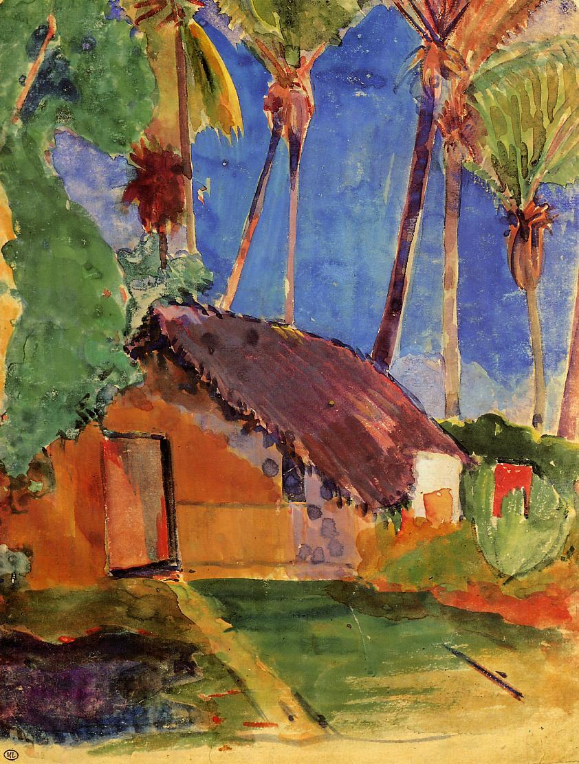 Hut under the coconut palms (1894) – Paul Gauguin Tablo