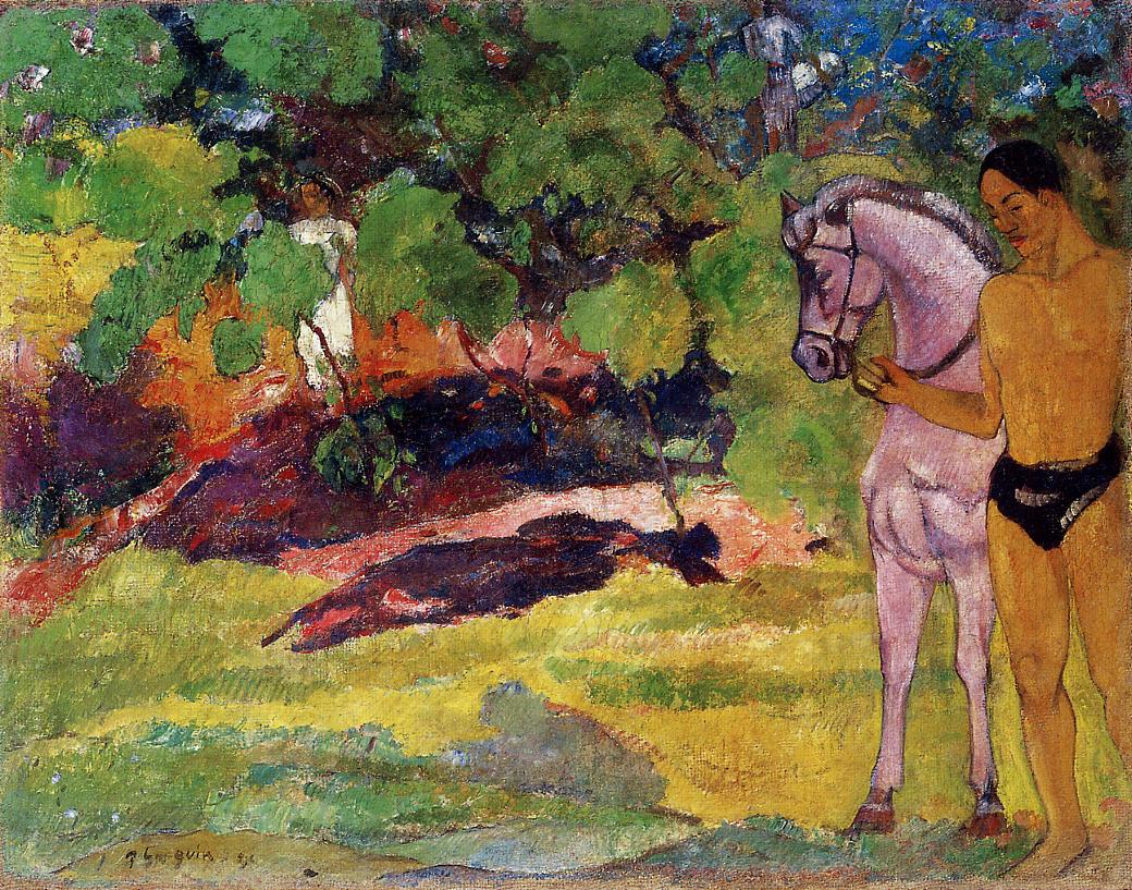 In the Vanilla Grove, Man and Horse (The Rendezvous) (1891) Paul Gauguin tablo - Dekolata