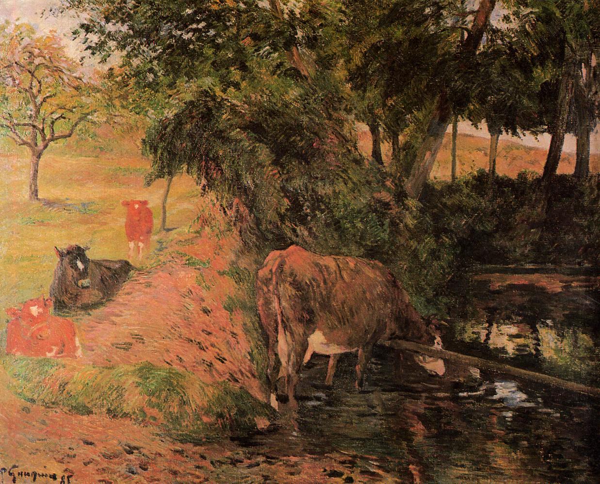 Landscape with cows in an Orchard (1885) Paul Gauguin tablo - Dekolata