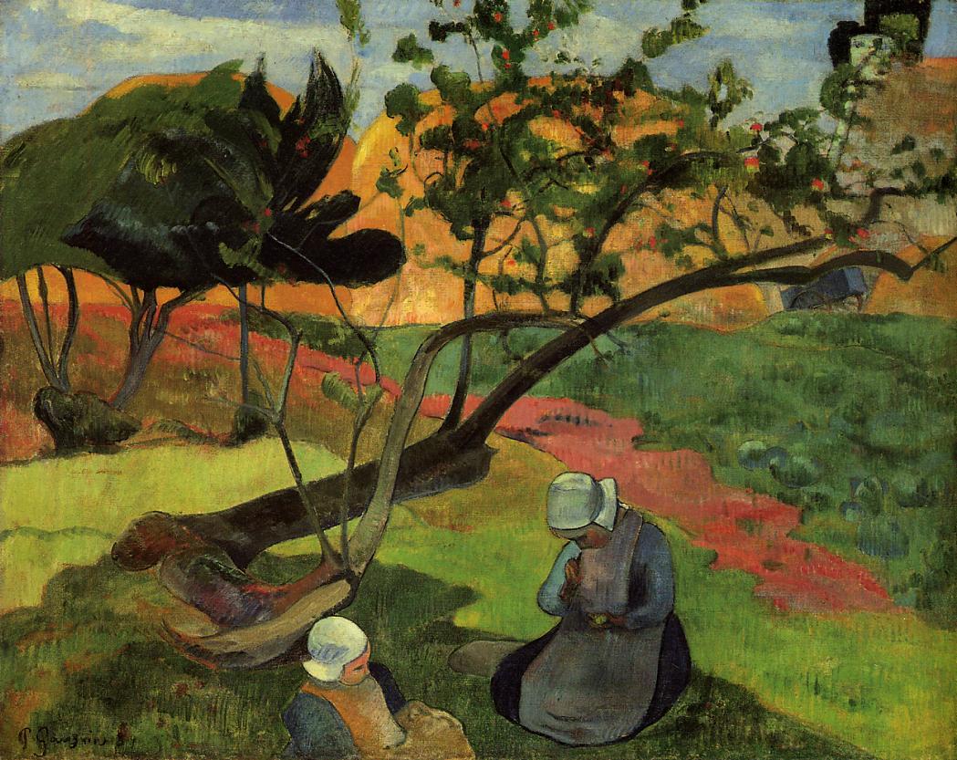 Landscape with two breton women (1889) Paul Gauguin tablo - Dekolata