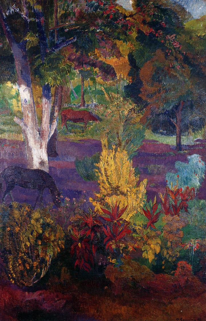 Marquesan landscape with horses (1901) Paul Gauguin tablo - Dekolata