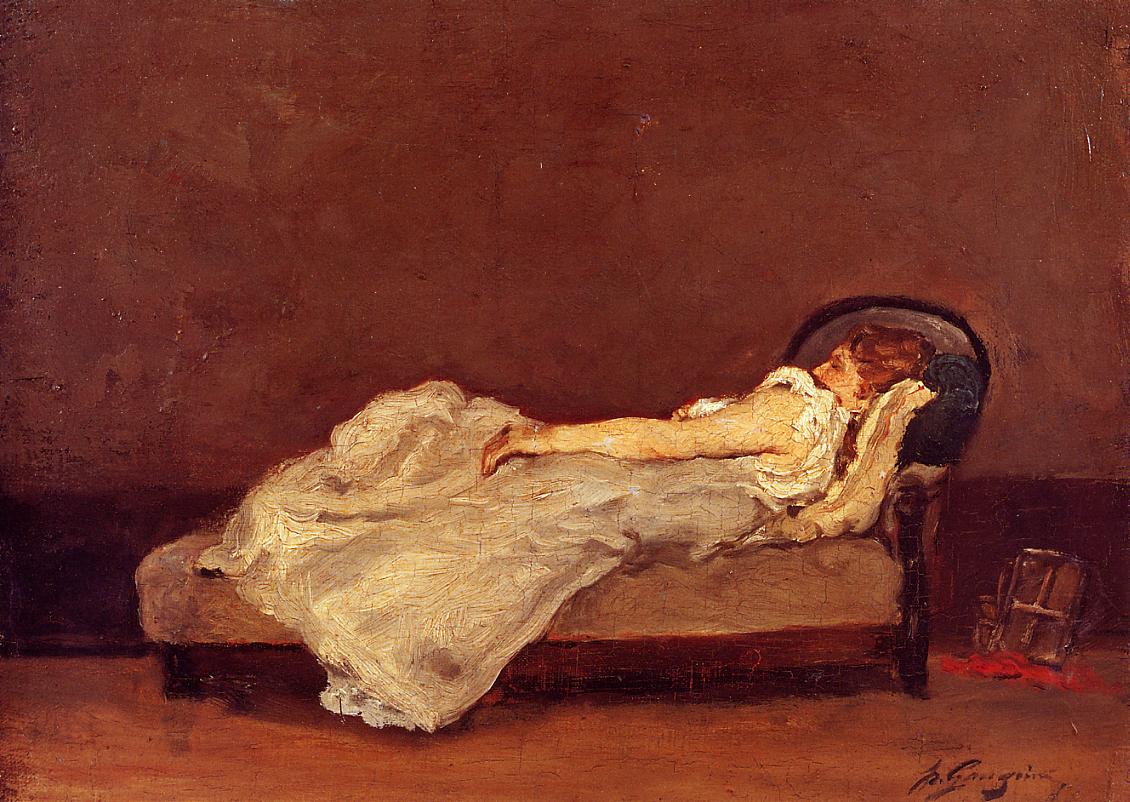 Mette asleep on a sofa (1875) Paul Gauguin tablo - Dekolata