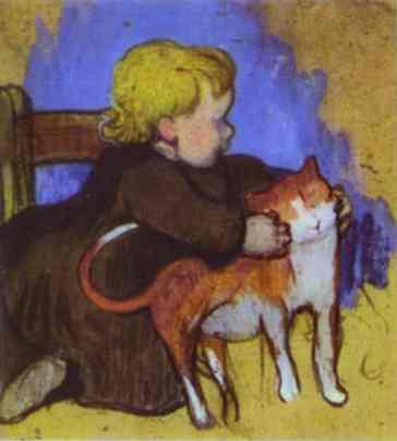 Mimi and her Cat (1890) Paul Gauguin tablo - Dekolata