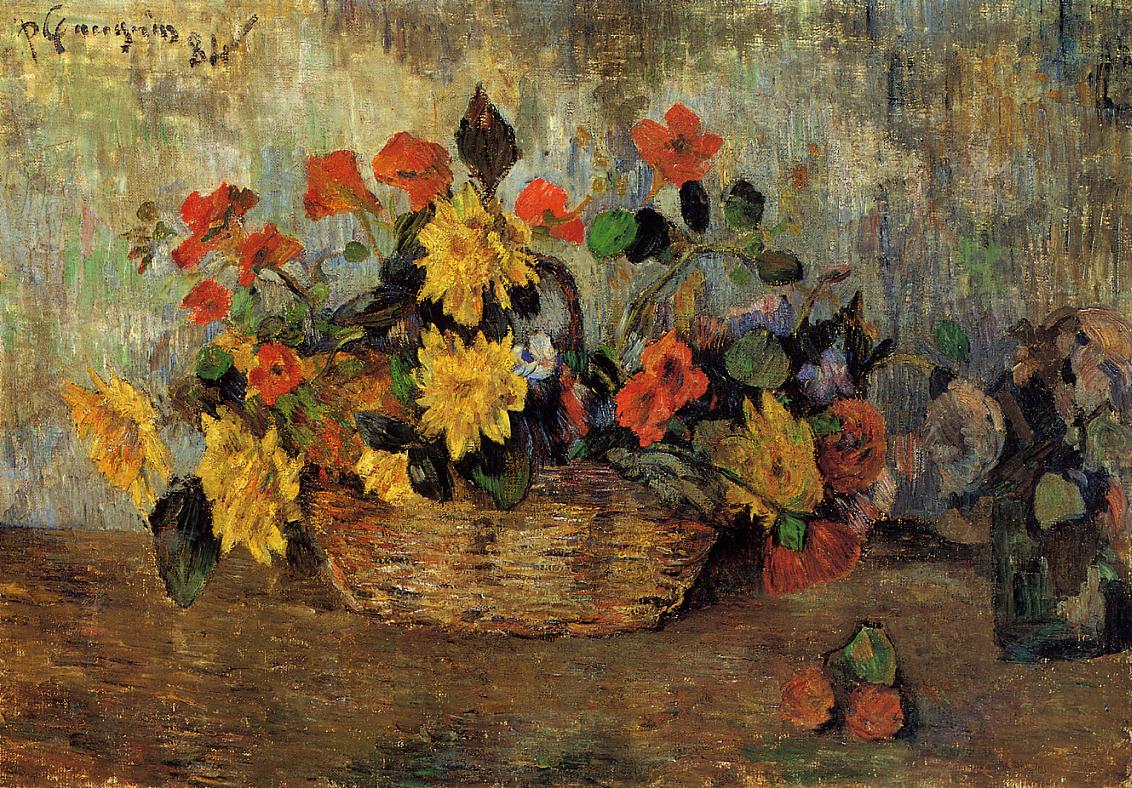 Nasturtiums & dahlias in a basket (1884) Paul Gauguin tablo - Dekolata