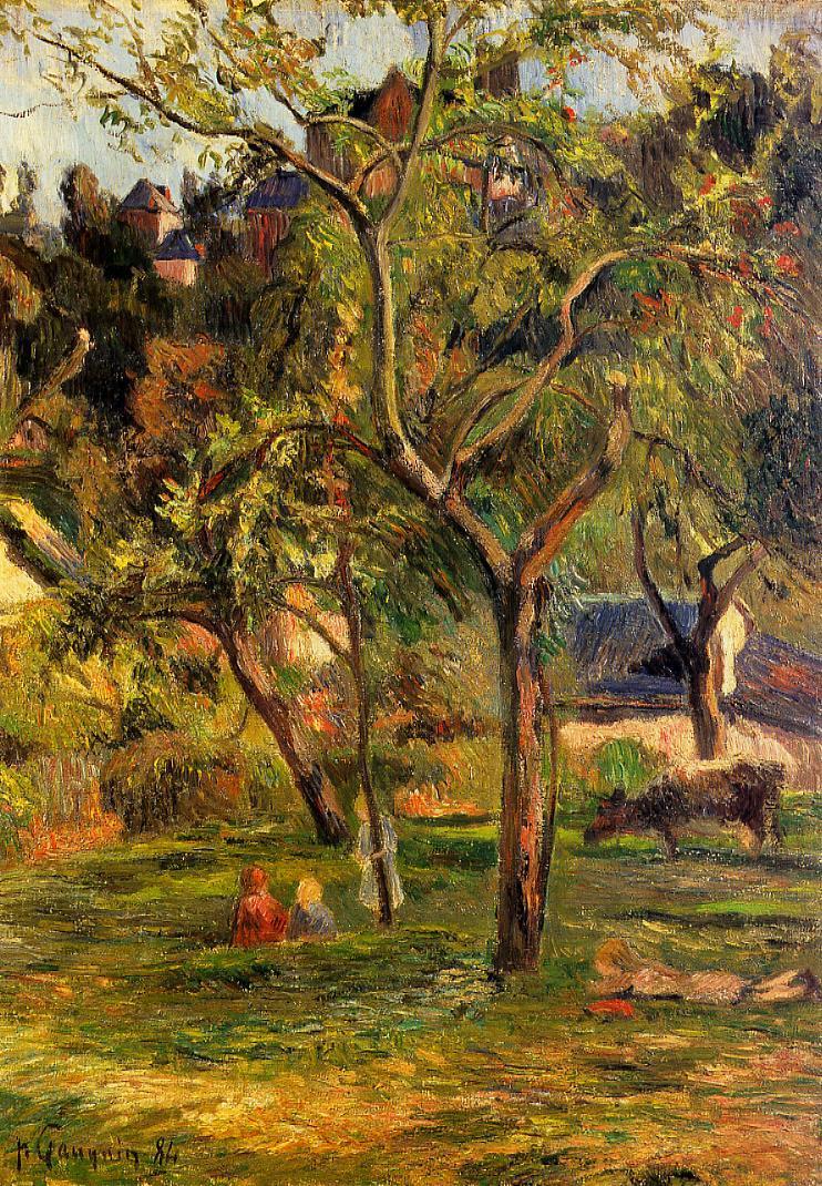 Orchard under the Church of Bihorel (Children in the Pasture) (1884) Paul Gauguin tablo - Dekolata