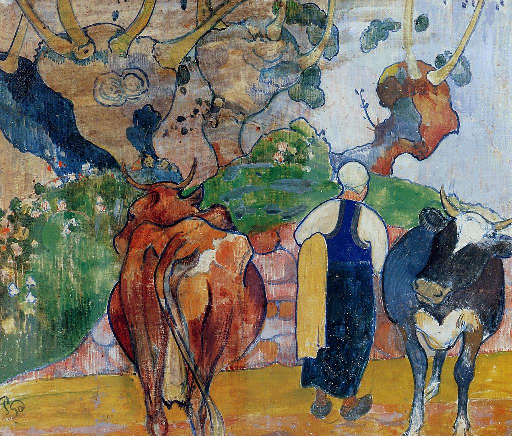 Peasant Woman and Cows in a Landscape (1890) Paul Gauguin tablo - Dekolata